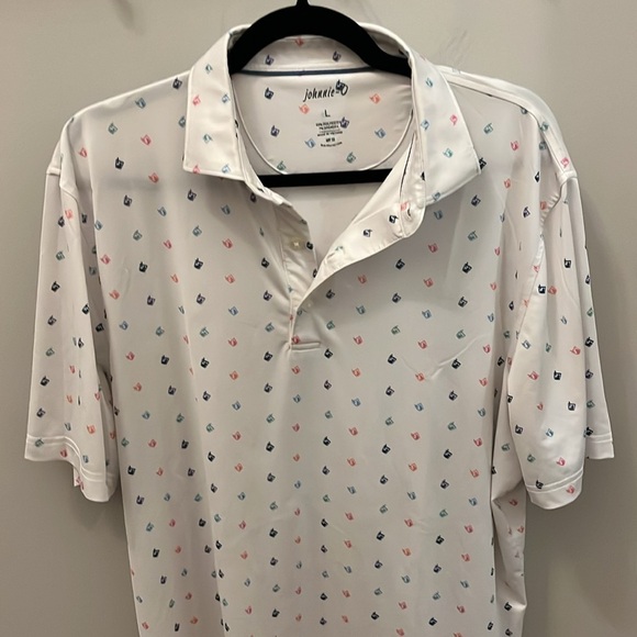 Johnnie-O Polo Golf Shirt Mens “Finito” White with Cocktails SPF 50 Size Large - Picture 4 of 10